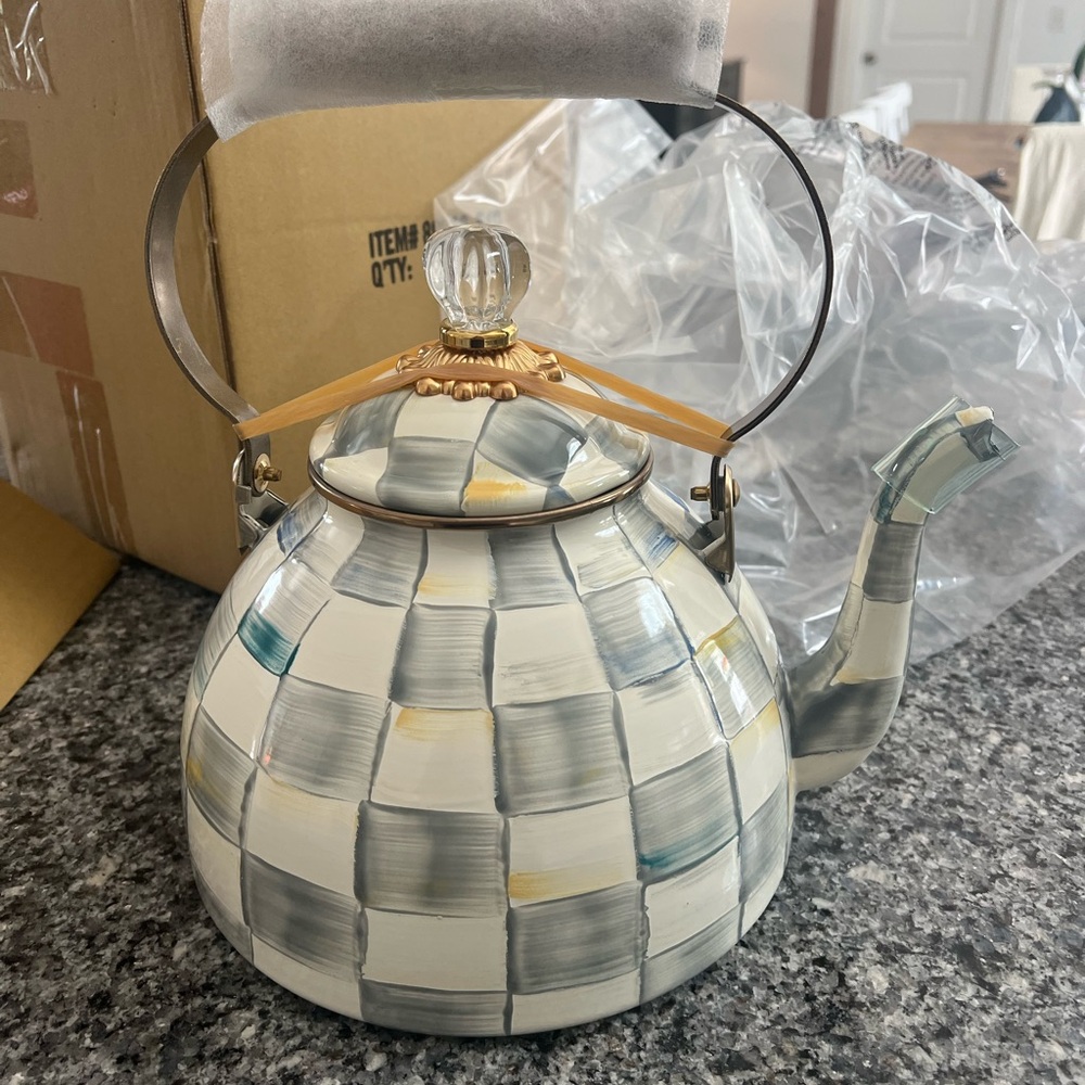 NWT MacKenzie-Childs Sterling Tea Kettle 3 qt